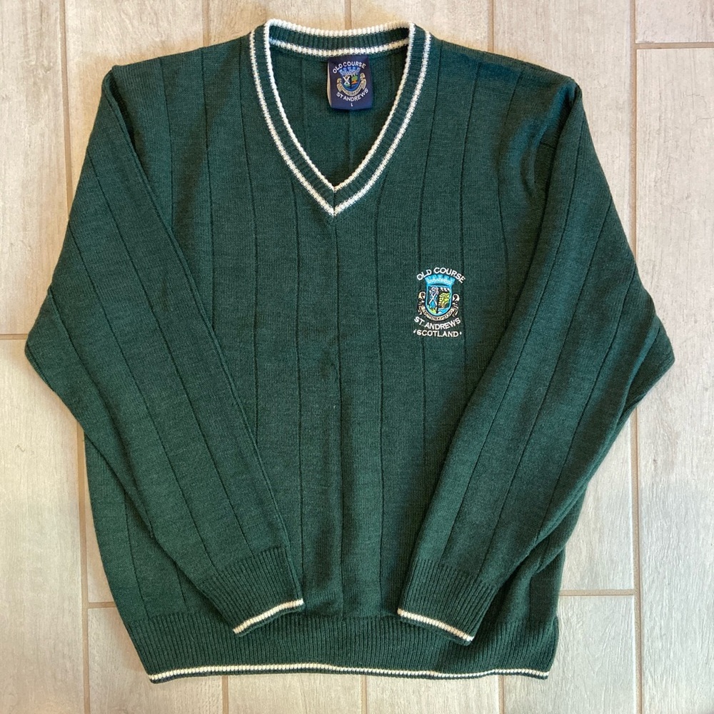 Vintage Old Course St Andrew Forrest Green Golf Wool Sweater